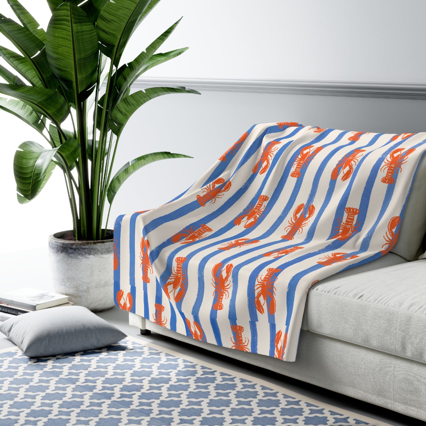Lobster Stripe Sherpa Blanket
