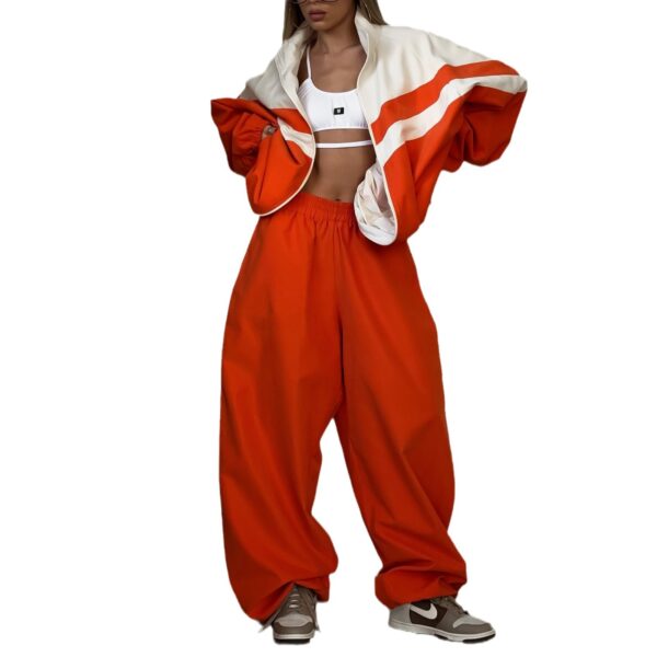Women's Spring and Autumn Sportswear Set with Personalized Stripes, Contrasting Colors, Bundle Mouth, Loose Sport, Two Piece Set for Women - Image 5