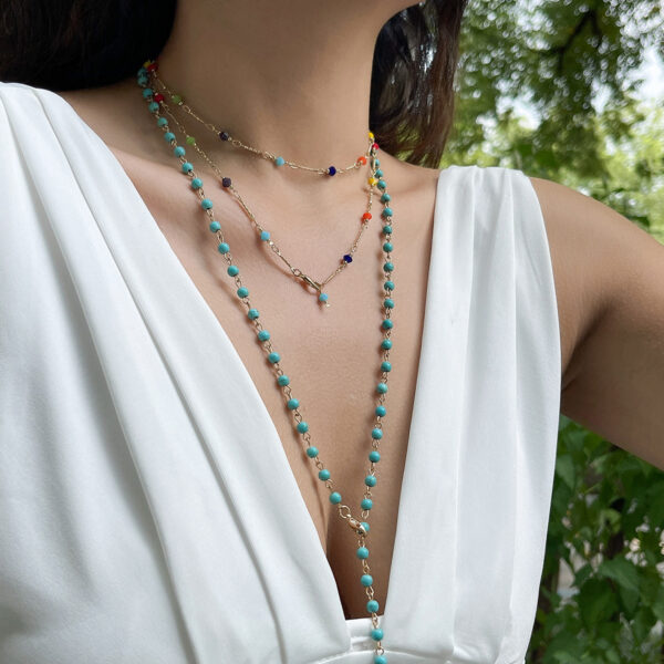 Fashionable tassel Y-shaped chain necklace for women, simple and multi-layered inlaid crystal collarbone chain - Image 2