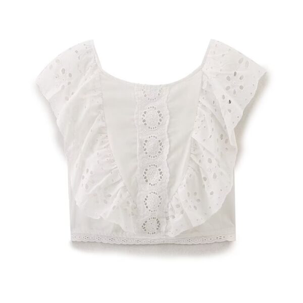 Stylish V-neck cross tie embroidered solid color shirt