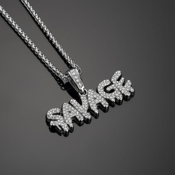 European and American hip-hop Long Necklace savage letter Pendant Fashion card accessories - Image 4