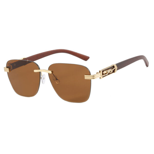 Wooden Leg Leopard Decorative Sunglasses New Retro Sunglasses Frameless Polygonal Leopard Head Sunglasses - Image 3