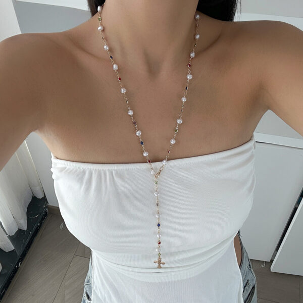 Fashionable tassel Y-shaped chain necklace for women, simple and multi-layered oil dripping bead collarbone chain - Image 2