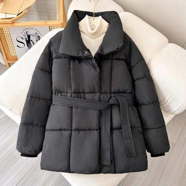 Winter Thick Stand Collar Parkas Women Fashion Tie Waist Short Coats Elegant New Solid Puffer Jackets Female Ladies Streetwear - Image 6