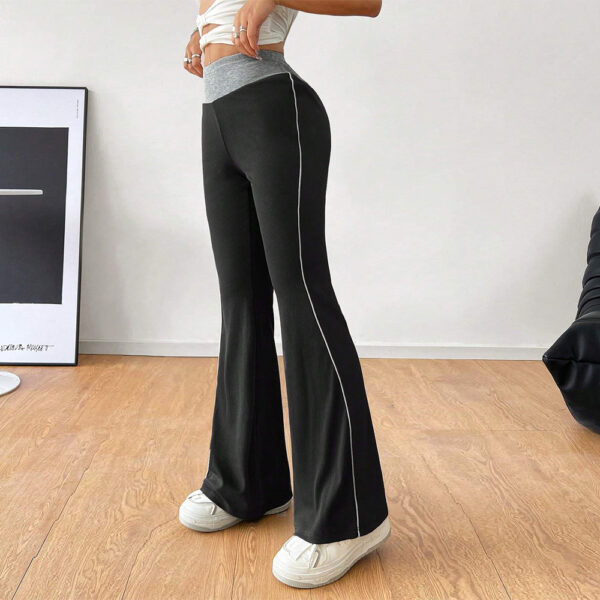 Women's versatile commuting tight casual pants for autumn and winter elastic waist contrasting color wide leg pants - Image 7