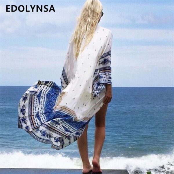 Beach Cover Up Floral Romantic Swimwear Ladies Pareo Beach Cape Sun Bath Beach Wear Dress Chiffon Swimwear Q14 - Image 2