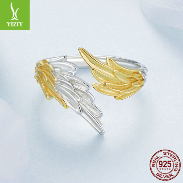 Yinziyun original 14K gold plated wing opening ring, men's and women's personalized and atmospheric s925 silver gold silver wing ring - Image 4