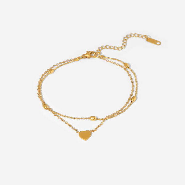 European and American INS style heart-shaped pendant oval bead chain double-layer stainless steel ankle chain - Image 5