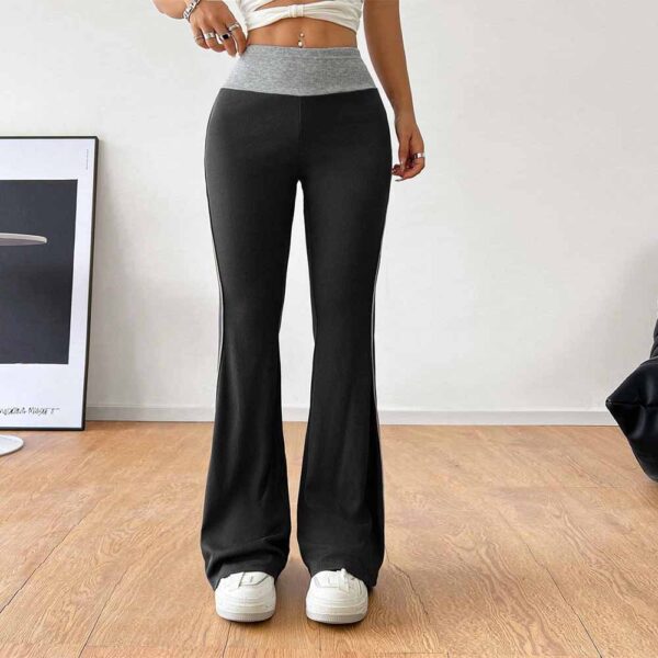 Women's versatile commuting tight casual pants for autumn and winter elastic waist contrasting color wide leg pants - Image 4