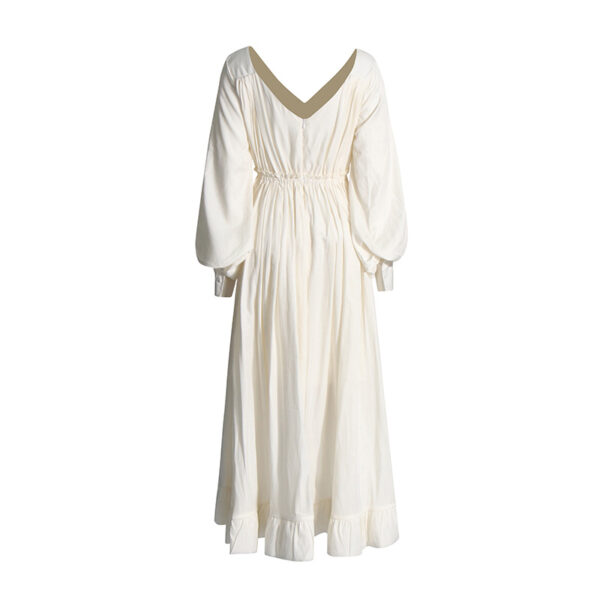 Fashionable and elegant style, deep V-neck lantern sleeves, pleated lotus leaf edge length dress for women - Image 5