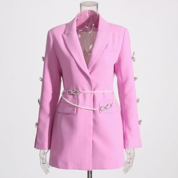 Spring New Design Feeling Temperament  Hollow Bow Knot Rhinestone Sleeve  Pearl Belt  Suit Dress Female - Image 4