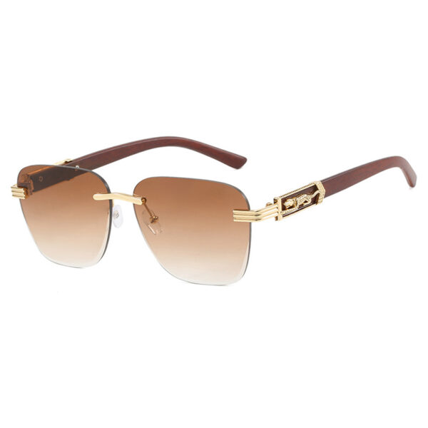Wooden Leg Leopard Decorative Sunglasses New Retro Sunglasses Frameless Polygonal Leopard Head Sunglasses - Image 4