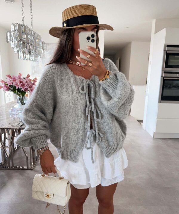 Round neck tie knitted cardigan jacket autumn and winter new style solid color commuting simple sweater for women - Image 8