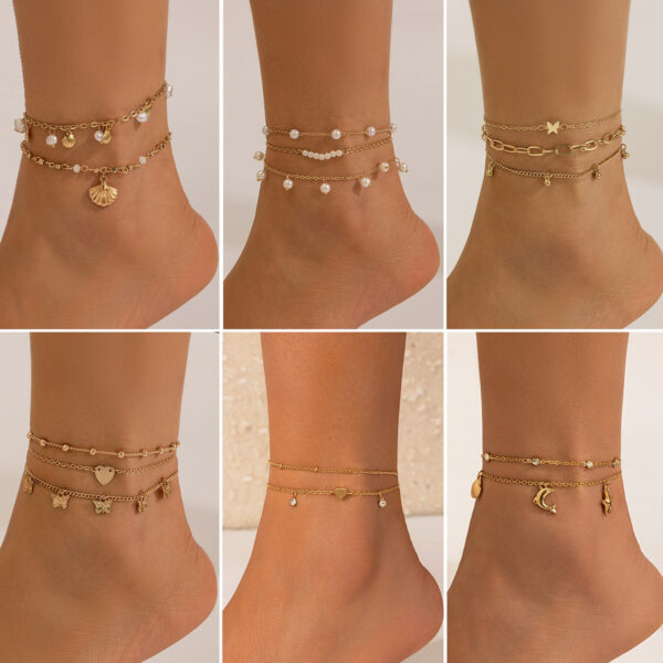 Beach Anklet Star Butterfly Chain Imitation Pearl Foot Chain Ocean Wind Shell Dolphin Foot Jewelry