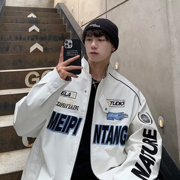 American style detachable motorcycle jacket couple retro hip-hop loose versatile couple baseball jacket new style jacket - Image 17