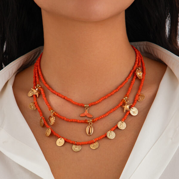 Personalized style mermaid tassel pendant necklace set, niche alloy multi-layer collarbone chain - Image 6