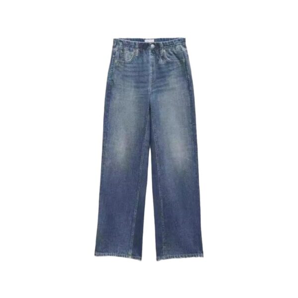 Retro mid rise women's jeans floor length washed loose wide leg straight leg pants - Image 5