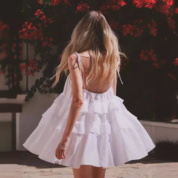 Summer multi-layer ruffled cake skirt short backless camisole dress - Image 2