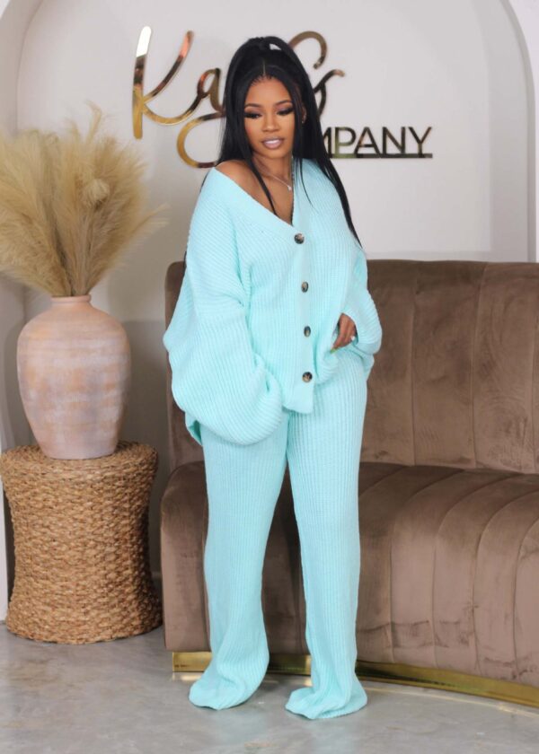 Solid color V-neck breasted cardigan wide leg pants sweater set - Image 10