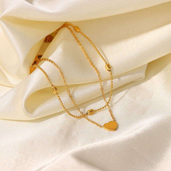 European and American INS style heart-shaped pendant oval bead chain double-layer stainless steel ankle chain - Image 2