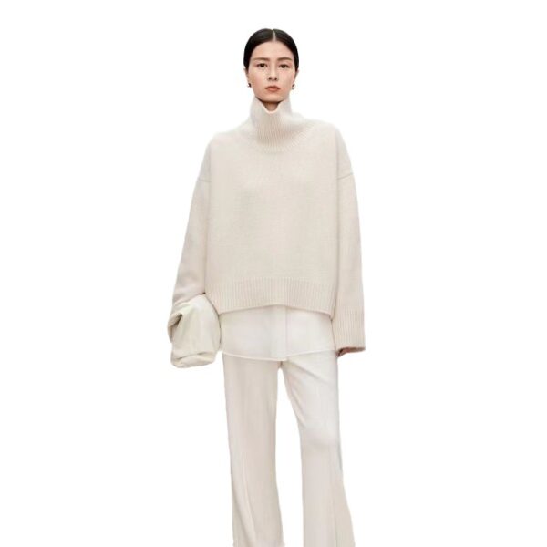 High neck cashmere sweater for women loose and thick with Woolen sweater with a knitted base - Image 5