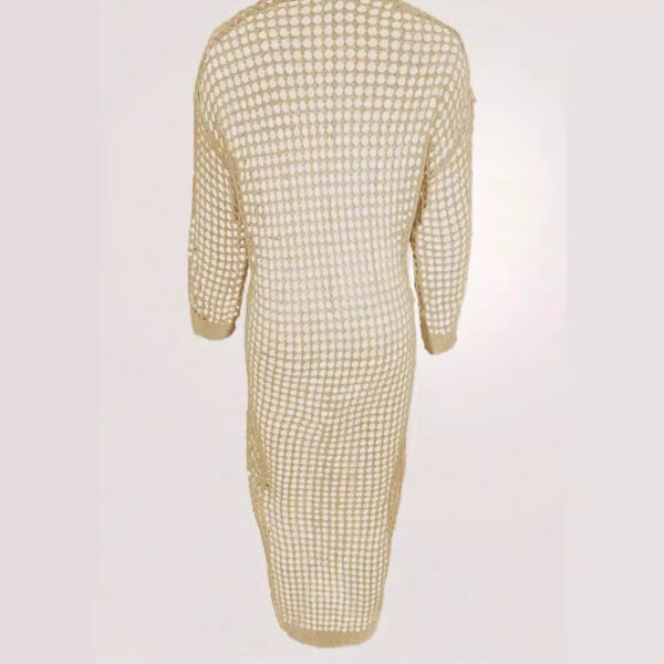Apricot colored hollowed out elongated beach fairy versatile cardigan knitted sweater - Image 4