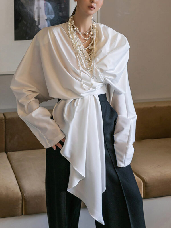 Fashion niche irregular splicing ribbon shirt for women - Image 5