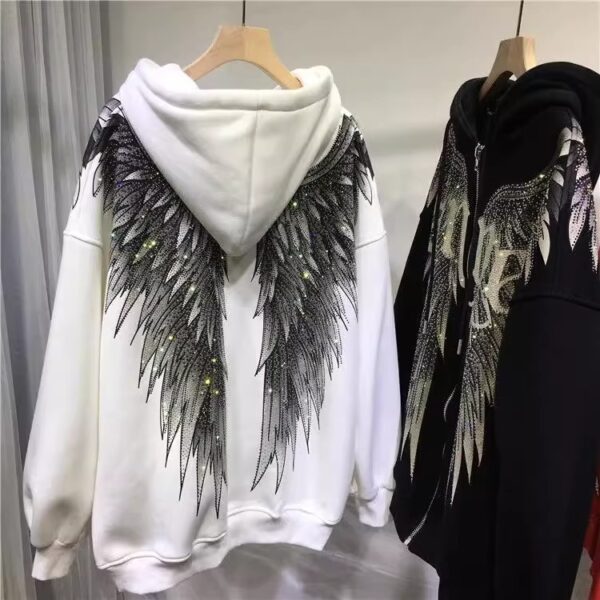 Heavy industry hot stamping light luxury front and rear wings hooded long sleeved and velvet jacket hoodie for women - Image 2