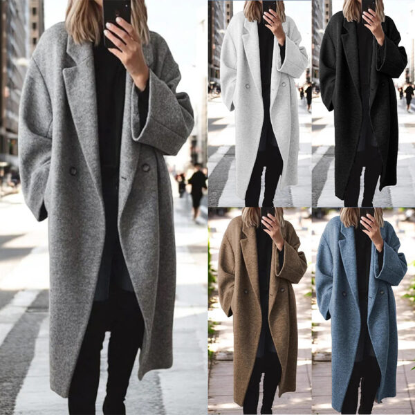 Women's multi colored and multi size woolen long windbreaker jacket - Image 10