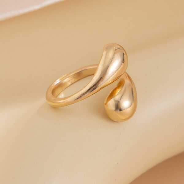 Fashionable photosensitive surface double droplet alloy ring, simple and adjustable cross geometric ring - Image 4