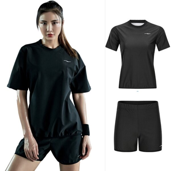 Women Weight Loss Gym Fitness Exercise Workout Sweat Training Hot Fat Burning Short Sleeve Shirt Shorts - Image 2