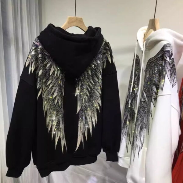 Heavy industry hot stamping light luxury front and rear wings hooded long sleeved and velvet jacket hoodie for women - Image 7