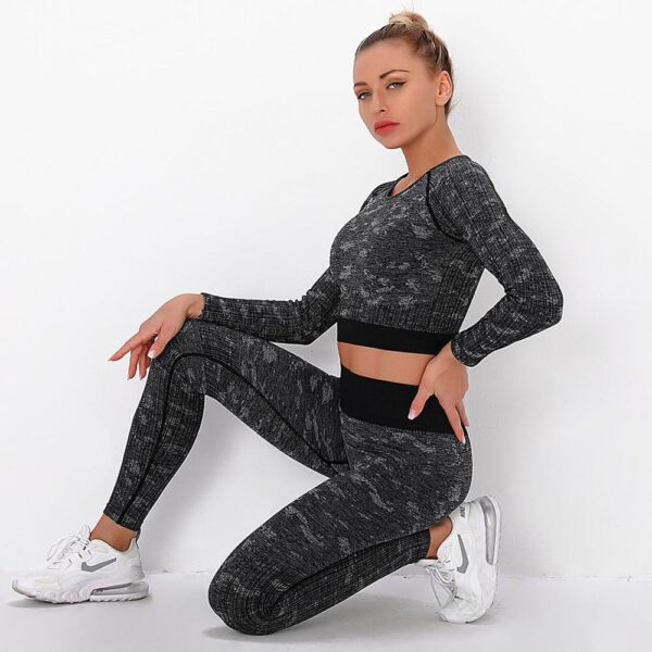 Yoga Sweat Suit 3 Pieces Sportswear Sports Shirts Bra Crop Long Top Leggings Pants Gym Fitness Tracksuit Workout Set - Image 6