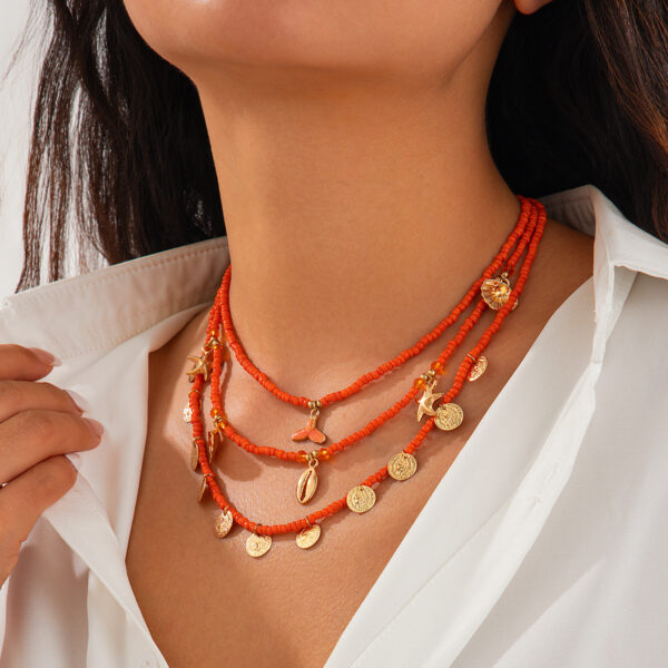 Personalized style mermaid tassel pendant necklace set, niche alloy multi-layer collarbone chain - Image 2