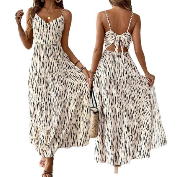 European and American vacation style camisole dress with irregular stripe design long skirt