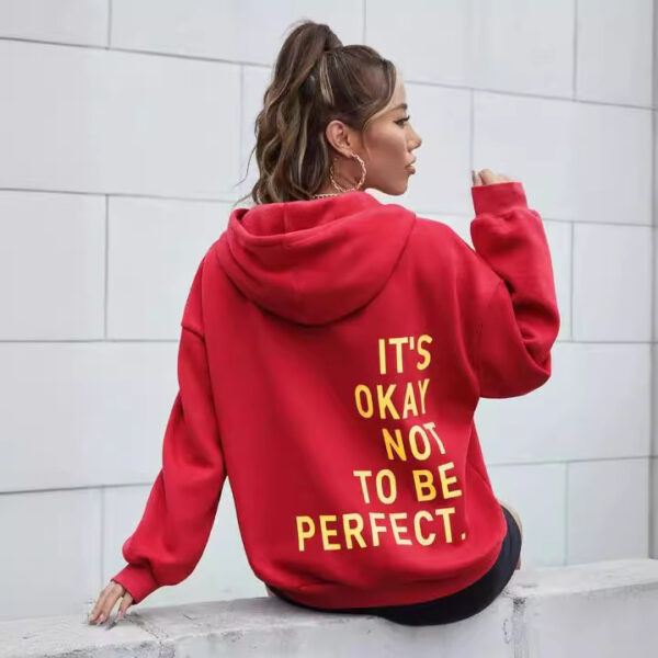 Multi colored letter printed versatile casual long sleeved pullover loose hooded sweatshirt - Image 2