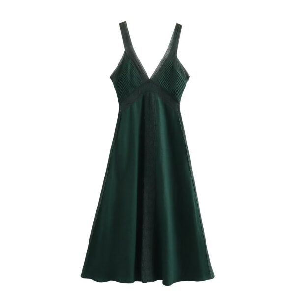 Deep temperament V-neck sleeveless waist cinched suspender dress, long skirt