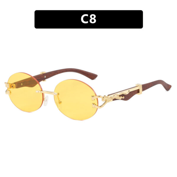 Leopard round frameless cut edge wooden leg sunglasses new sunglasses ins sunglasses for women - Image 13