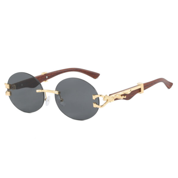 Leopard round frameless cut edge wooden leg sunglasses new sunglasses ins sunglasses for women