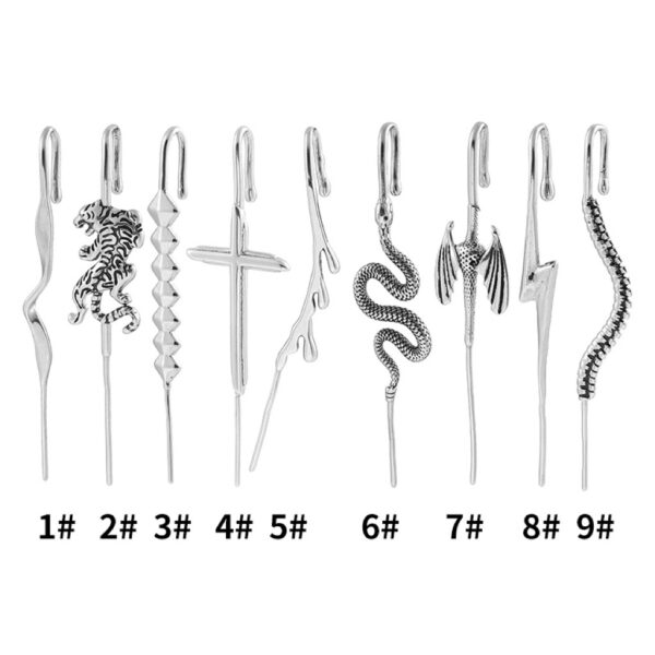 Stainless steel casting tiger snake ear hanging ear clip punk exaggerated puncture ear needle simple diagonal ear - Image 5