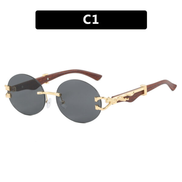 Leopard round frameless cut edge wooden leg sunglasses new sunglasses ins sunglasses for women - Image 6