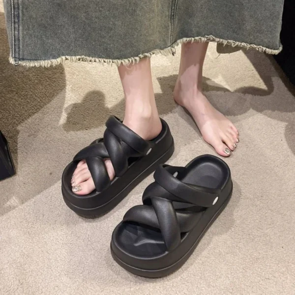 Summer New  Thick Sole Heightened Women's Sandals with Simple Crossover and Thick Sole Solid Color Two Wear Casual Sandals - Image 5