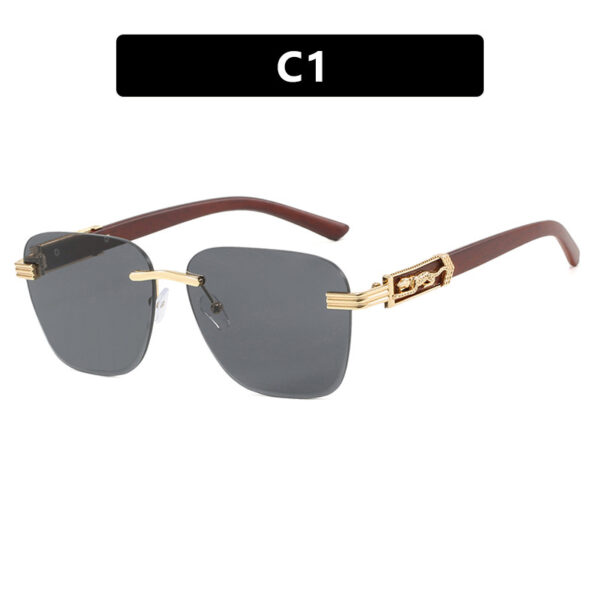 Wooden Leg Leopard Decorative Sunglasses New Retro Sunglasses Frameless Polygonal Leopard Head Sunglasses - Image 6