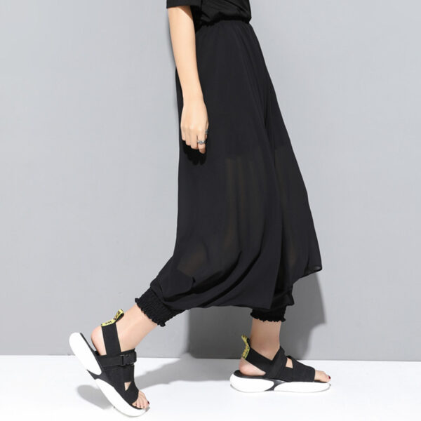 Summer Wear New Women's Dark Black Elastic Waist Bloomers Large Size Chiffon Personality Harem Pants - Image 2