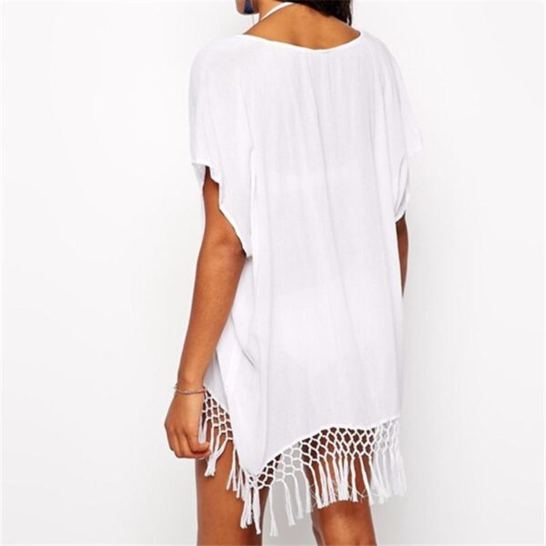 Beach Cover Up White Chiffon Tassel Swimwear Ladies Walk On The Beach Sexy Beach Cover Up Praia Beach Wear Q10 - Image 6