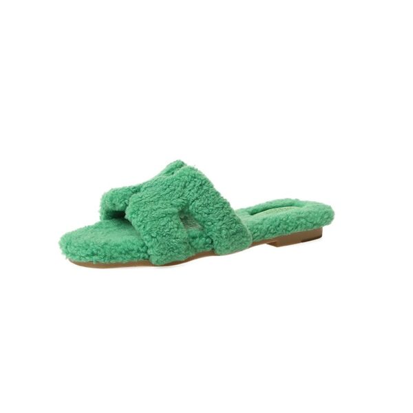 Wearing 7 colors lamb fur slippers for external wear women's H-shaped suede one line drag - Image 6