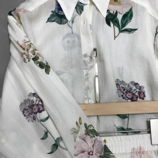 Summer fashion two-piece temperament white printed shirt with long sleeves and loose fit - Image 3