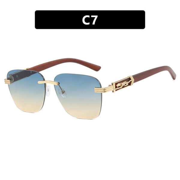 Wooden Leg Leopard Decorative Sunglasses New Retro Sunglasses Frameless Polygonal Leopard Head Sunglasses - Image 12