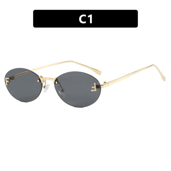 Letter F frameless cut edge sunglasses oval retro small frame women's fashionable metal sunglasses - Image 6