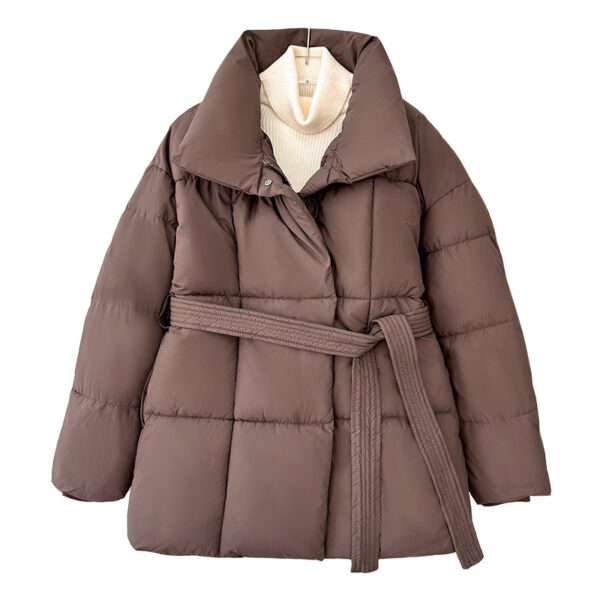 Winter Thick Stand Collar Parkas Women Fashion Tie Waist Short Coats Elegant New Solid Puffer Jackets Female Ladies Streetwear - Image 5